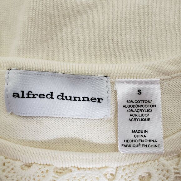 Alfred Dunner Womens Sweater Small Crochet Lace Ivory Knit 3/4 Sleeve Sequins - Picture 8 of 11